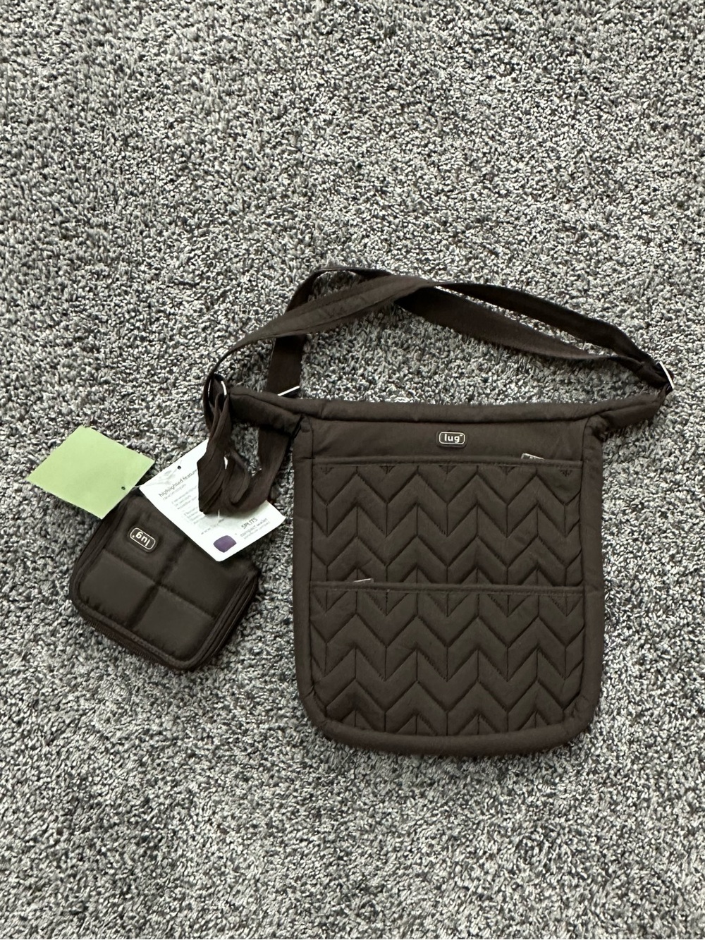 NEW LUG Quilted Dark Brown Crossbody with Matching Card Pouch